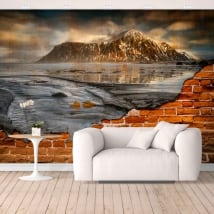 Murales de vinilo islas lofoten noruega efecto pared rota
