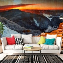 Murales vinilos amanecer en las montañas efecto pared rota