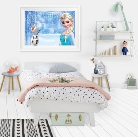 Vinilos disney frozen elsa y olaf efecto cuadro 3d