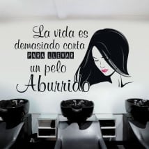 Vinilos peluquerías silueta y frase decorar paredes
