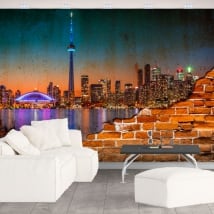 Murales de canadá ciudad de noche efecto pared rota