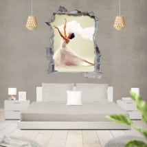 Vinilos silueta mujer ballet agujero pared 3d