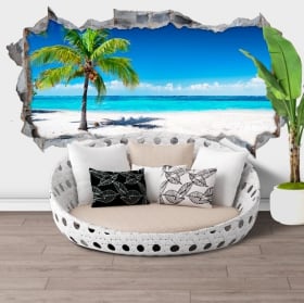 Vinilos decorativos 3d palmera panorámica playa