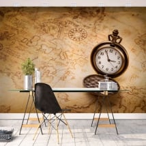 Fotomurales de vinilos vintage mapa y reloj