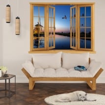 Vinilos de pared atardecer en kinderdijk holanda 3d