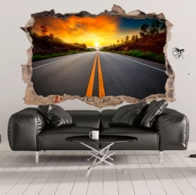 Vinilos decorativos 3d atardecer en la carretera