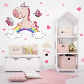 Vinilos infantiles unicornio nubes y arcoíris