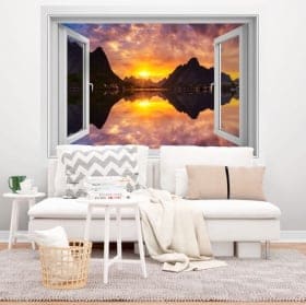 Vinilos ventanas atardecer en fiordo noruega 3d