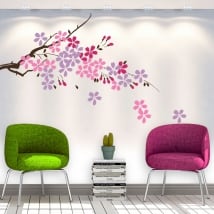 Vinilos decorativos rama de árbol con flores y hojas