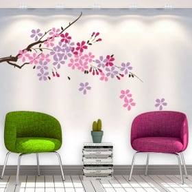 Vinilos decorativos rama de árbol con flores y hojas