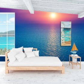 Murales de vinilos atardecer en el océano