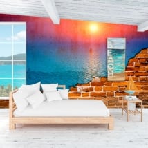 Fotomurales atardecer en el océano efecto pared rota