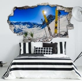 Vinilos de pared atardecer en las monta&ntilde;as nevadas 3d
