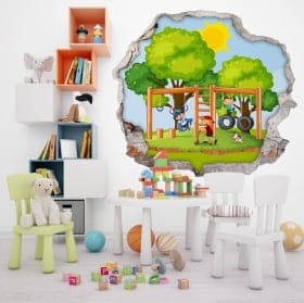 Vinilos infantiles ni&ntilde;os en el parque agujero pared 3d
