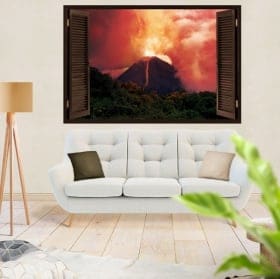 Vinilos y pegatinas ventanas erupci&oacute;n volc&aacute;n 3d