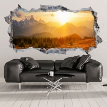 Vinilos decorativos 3d atardecer en las montañas