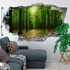 Vinilos árboles en el bosque agujero pared 3d