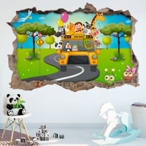 Vinilos 3d infantiles autobús animales del zoo