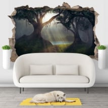 Vinilos decorativos 3d ilustración árboles bosque mágico