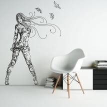 Vinilos decorativos y pegatinas silueta mujer con aves