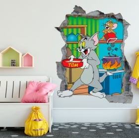 Vinilos decorativos 3d gato y ratón tom y jerry