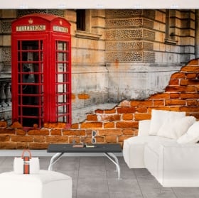 Murales inglaterra cabina telefónica londres efecto pared rota