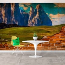 Murales de vinilos montañas dentadas efecto pared rota