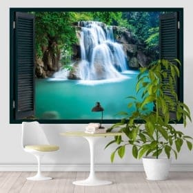 Vinilos ventana cascada huai mae khamin tailandia 3d
