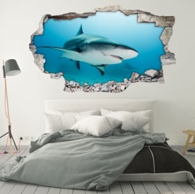 Vinilos decorativos para paredes tiburón 3d