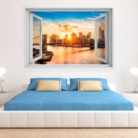 Vinilos atardecer manhattan y puente brooklyn 3d