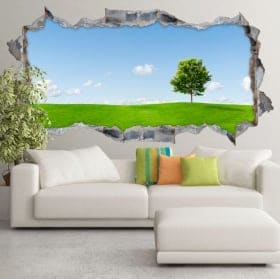 Vinilos decorativos &aacute;rbol en la pradera 3d