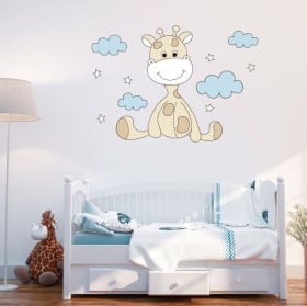 Vinilos para bebé jirafa nubes y estrellas