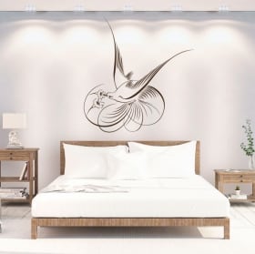 Vinilos decorativos y pegatinas pájaro con flores