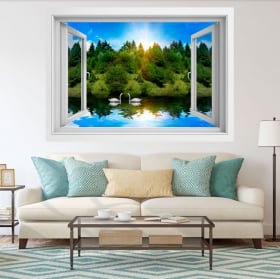 Vinilos decorativos cisnes en el lago 3d