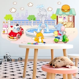 Vinilos y pegatinas infantiles animales jugando