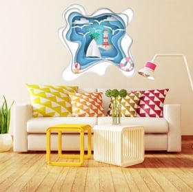 Vinilos decorativos velero y faro origami papel 3d