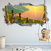 Vinilos habitaciones infantiles familia en el campo 3d