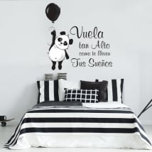 Vinilos frases motivación oso panda vuela alto