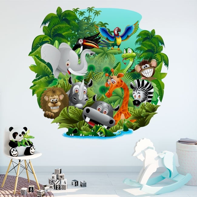 Vinilos decorativos y pegatinas infantiles animales en la selva