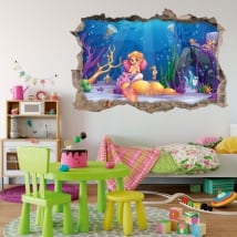 Vinilos decorativos y pegatinas infantiles sirenita en el mar 3d
