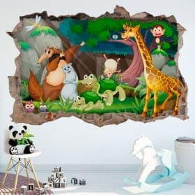 Vinilos decorativos infantiles animales felices 3d