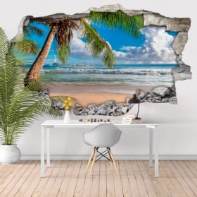 Vinilos paredes palmera playa 3d