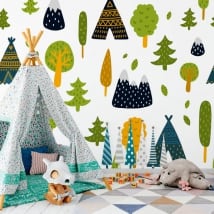 Fotomurales de vinilos árboles y tiendas tipi