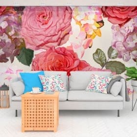 Fotomurales de vinilos con flores hortensias