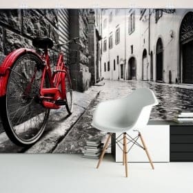 Fotomurales de vinilos ciudad y bicicleta retro