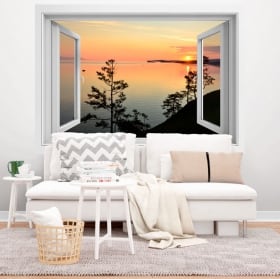 Vinilos amanecer rusia siberia lago baikal 3d