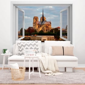 Vinilos 3d ventana catedral de notre dame parís francia