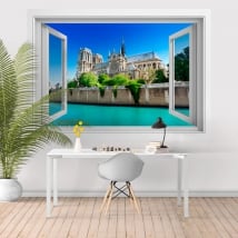 Ventana de vinilo 3d catedral notre dame francia