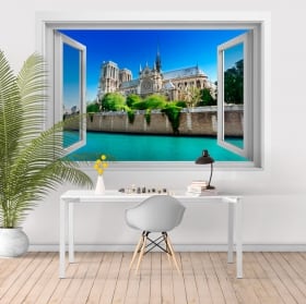 Ventana de vinilo 3d catedral notre dame francia