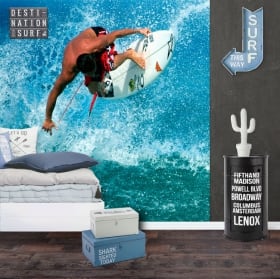 Fotomurales de vinilos surfista en la ola